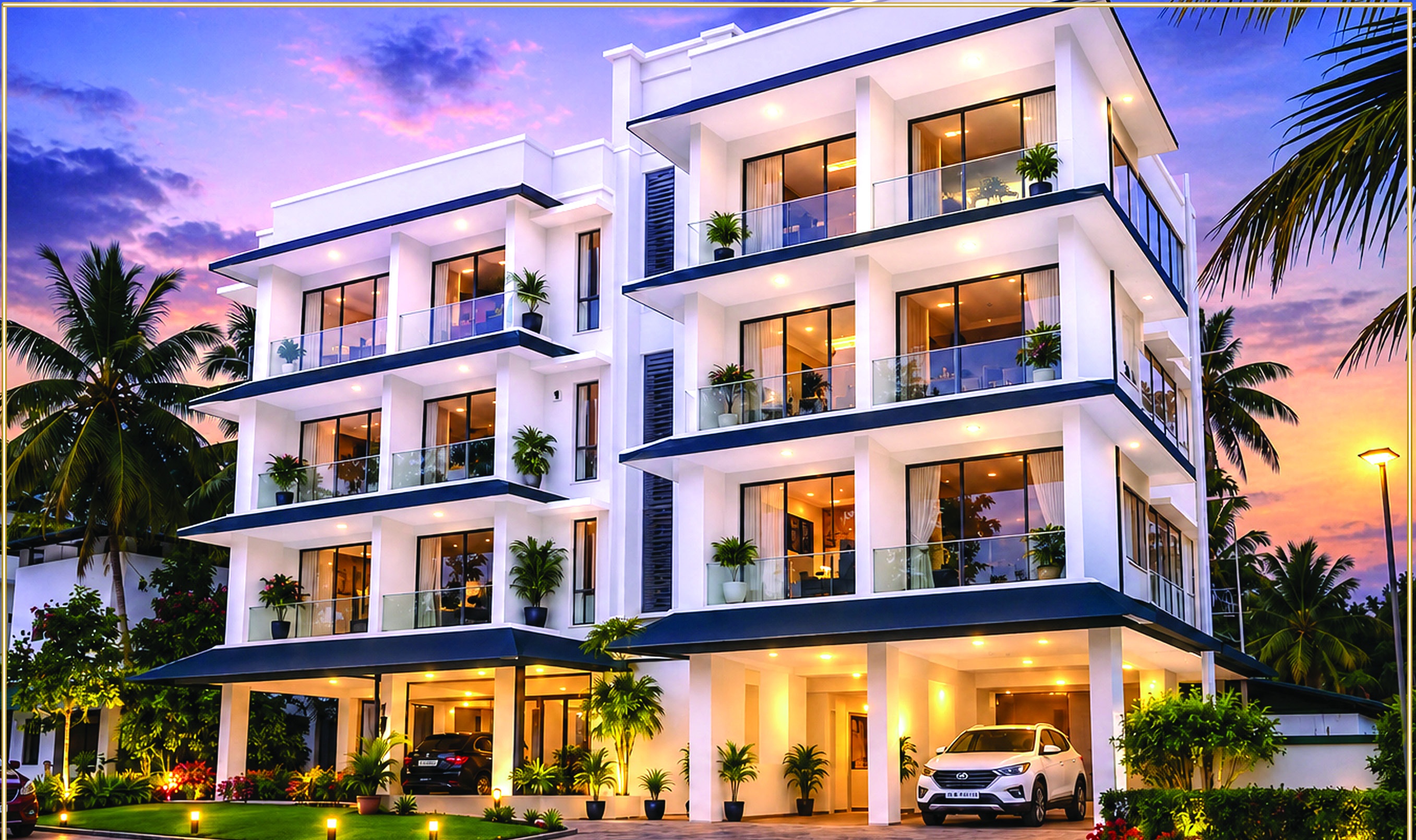 Contour Luxury Care illuminated private residences at dusk