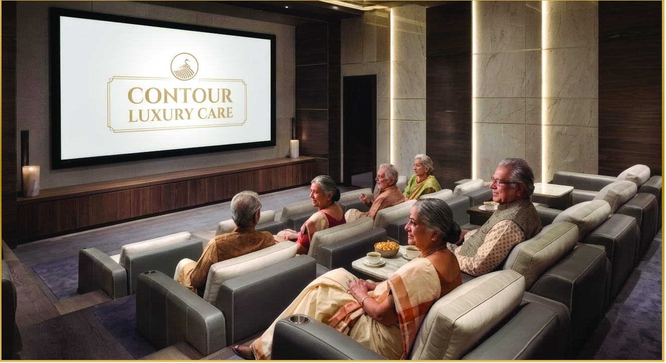 Contour private movie theatre with plush recliners